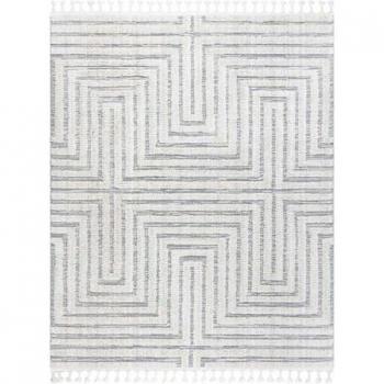 Carpet sevilla Z788A labyrinth, Greek white / grey Fringe Berber Moroccan shaggy white 180x270 cm