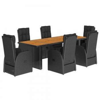 VidaXL Black Poly Rattan 7-Piece Garden Dining Set with Cushions