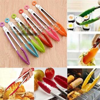 Silicone Kitchen Utensils with BBQ Tongs and Stainless Steel Handle