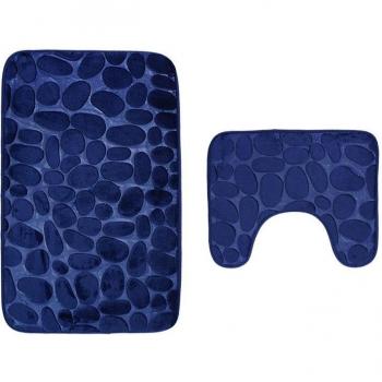 2PC Non-Slip Cobblestone Bathroom Toilet Rug Mat Set