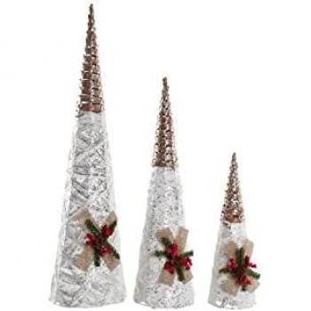Set de Conos de Navidad con LED Ratán Plateado Blanco (3 Piezas)