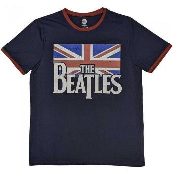 The Beatles Unisex Adult Logo & Vintage Flag Cotton Ringer T-Shirt M navy blue