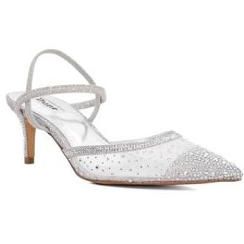 Dune London Silver Standard Fit Charismatic Pointed Metallised Fibre Slingback Heels Damen