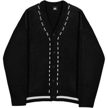 IEFB Herrenmode Strickjacke mit Topstitch Dekoration