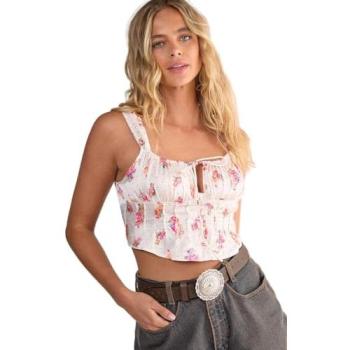 Nasty Gal Women's Satin Floral Polka Dot Button-Through Tie Front Corset in Cream – 14”