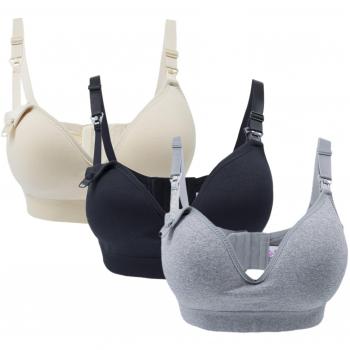 BIG ELEPHANT Frauen Still-BH Stillen Baumwolle Soft Cup Bras Synthetik FB02 Farbe: Schwarz+grau+beige, Größe X-Large