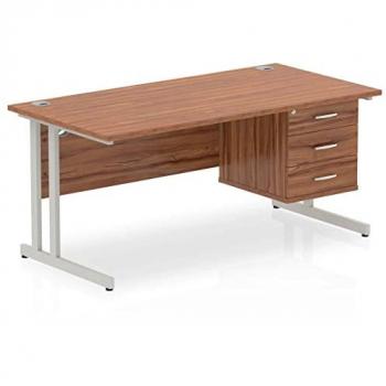 Impulse 1600 Rectangle Silver Cant Leg Desk Walnut 1 x 3 Drawer Fixed