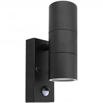 Dual Head Outdoor Wall Light with Infrared Sensor, Black Stainless Steel (IP44)