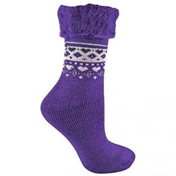 Sock Snob Women's Turn Over Top Warm Thermal Winter Nordic Bed Socks - Purple Wool - Size UK 4-6.5