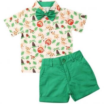 Citgeett Summer Toddler Boy Cute Lion Shirt and Green Shorts Soft Set