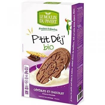 Le Moulin du Pivert Biscuit pour Petit-Déjeuner Céréales Chocolat Bio 190g - Boîte de 6