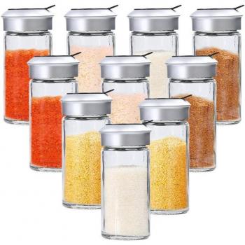 10-Pack Clear Glass Spice Shakers with Rotating Lids