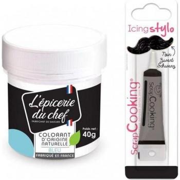 Garniture Colorée Bleu 40g + Stylos Glaçage Noir Scrapcooking