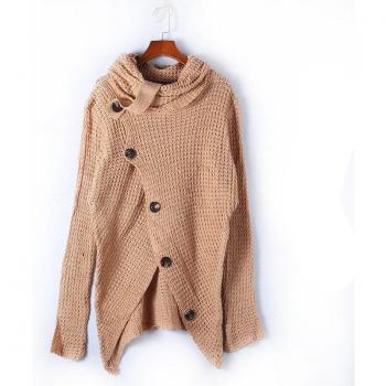 Suéter de Manga Larga con Cuello Alto y 5 Botones para Mujer - Temporada Otoño Invierno