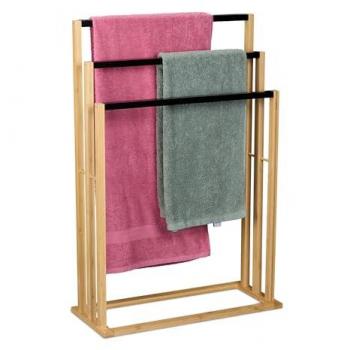 Bambú Colgador de Toallas Relaxdays – 3 Barras Escalonadas, 82×55×24 cm (Neutro/Negro)
