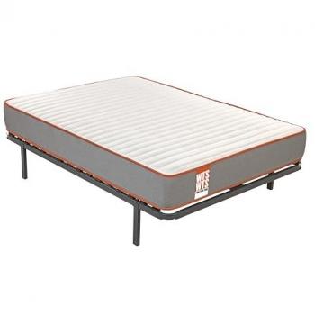 WHAT THE SLEEP! ZZZZ Pack funk Colchón Sostenible Muelles Ensacado Visco + Somier Reforzado 16 Láminas Madera 90x190