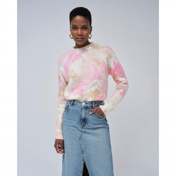 Maglione Donna Rosa e Beige con Motivo Floreale