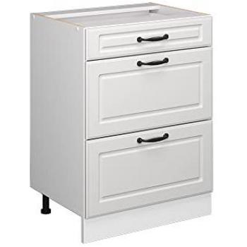 Mobiletto base cucina R-Line, Bianco casa di campagna, 60 cm con cassetti senza piano di lavoro