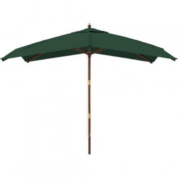 Parasol vert avec mât en bois 300 x 300 cm