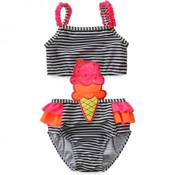 Traje de baño de una pieza sin mangas para niños de 2 a 7 años, estilo moderno con rayas y helado