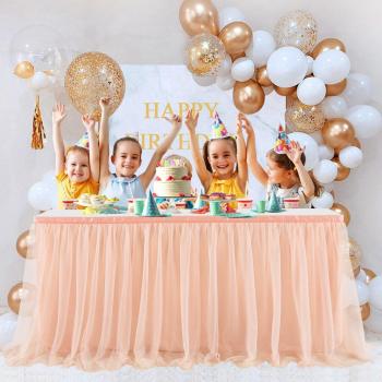 Rose Gold Champagne Tulle Table Skirt