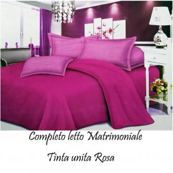 Lenzuola Matrimoniali Tinta Unita Rosa con Copri Cuscini