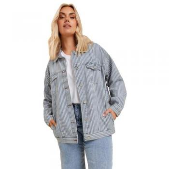 Stilvolle Oversized Jeansjacke in Blau mit Nadelstreifen, Damen Curve & Plus Size, Yours