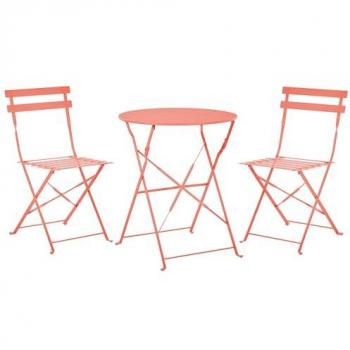 Outdoor Patio 3 Piece Bistro Set Coral Red Steel Round Table and Chairs Fiori