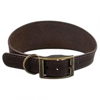 HugglePets Premium Leather Greyhound Whippet Dog Collar (Chocolate, Medium)