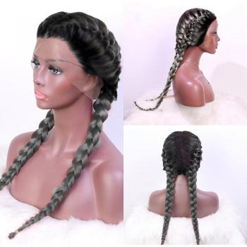 Aiva Heat Resistant Grey Ombre Wig with Braids - Glueless Synthetic Middle Part for Black Women