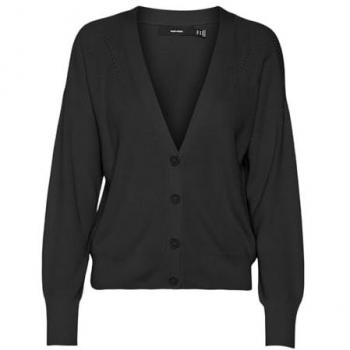 Veste Maille Noire Collier V, Manches Longues, Coupe Courte
