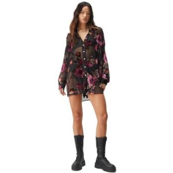 Black Oversized Sheer Floral Blouse by Devore