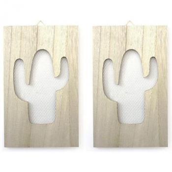 GRAINE CRÉATIVE - 2 Pannelli di Legno Rete Cactus 15x24 cm