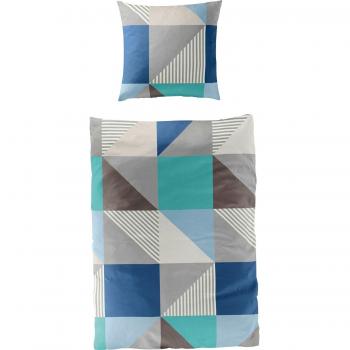 Mako Satin Bettbezug & Kissenbezug Set – 135 × 200 cm / 80 × 80 cm – Bierbaum, Aqua Farbe, Dreiecksmuster