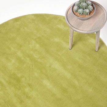 Hand Tufted Plain Cotton Green Large Round Rug, 70 cm Diameter - Homescapes