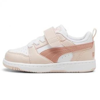 Puma Rebound V6 Lo Ac+ Trainers - White / Island Pink / Deeva Peach - Size UK 4