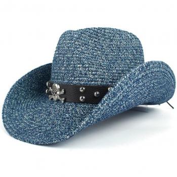 Sombrero vaquero de paja para playa, talla 57-59CM