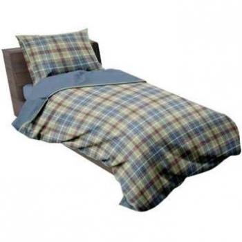 Completo letto 1 piazza in cotone puro tartan petrolio con stampa rotativa e federa a sacco
