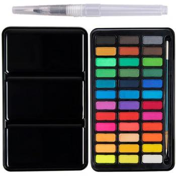 Boîte métallique portable pour peinture à l'aquarelle, 18 couleurs, avec pinceaux