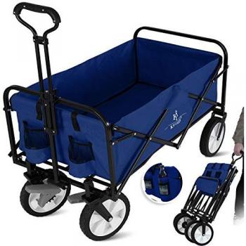 KESSER® Chariot transport 4 roues, 2 poches, couleur marine – plage et jardin, 80 kg
