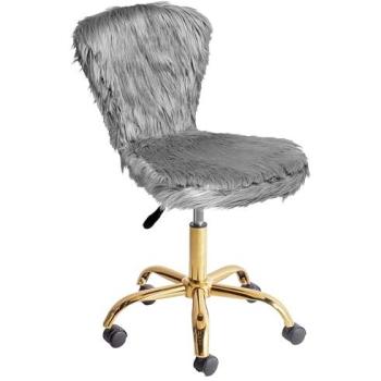 Chaise de Travail Élégante en Fausse Fourrure Réglable
