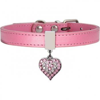 Rhinestone Leather Puppy Collar with Heart Pendant for Cats and Dogs - 0.5