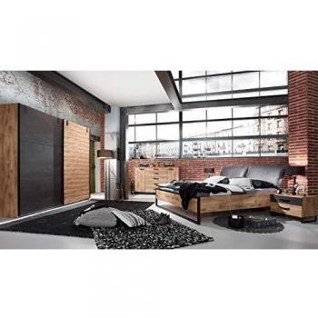 Ensemble chambre adulte PEGANE imitation chêne poutre rechampis raw steel - 180 x 200 cm