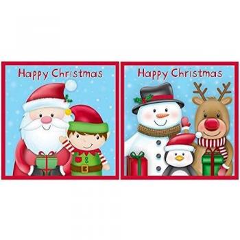 Pack of 12 Christmas Greeting Cards with Envelopes - Santa Elf Snowman Penguin Reindeer
