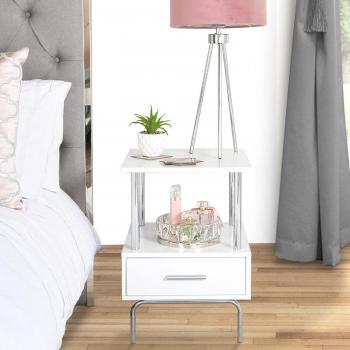 1 Drawer White Bedside Table