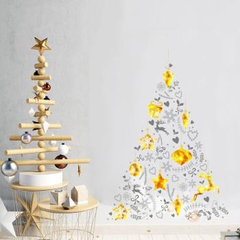 Adhesivo mural navideño árbol dorado y gris 140x100cm