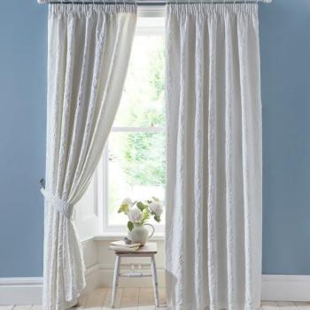 'Collier' Jacquard Pair of Pencil Pleat Curtains With Tie-Backs