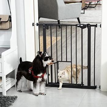 Barrera de Seguridad para Mascotas PawHut con Puerta y Doble Bloqueo 74-80x76,2 cm