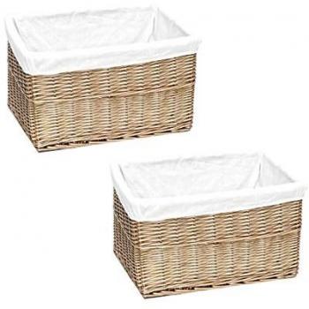 TOPFURNISHING Set of 2 Big Huge Deep Living Room Fireplace Log Basket Full Wicker Storage Box [Natural, Set of 2 Medium 39x27x23cm]