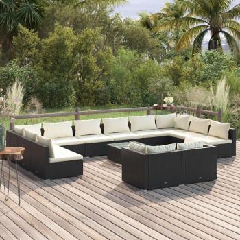 VidaXL 13 Piece Patio Lounge Set with Cushions Black Poly Rattan